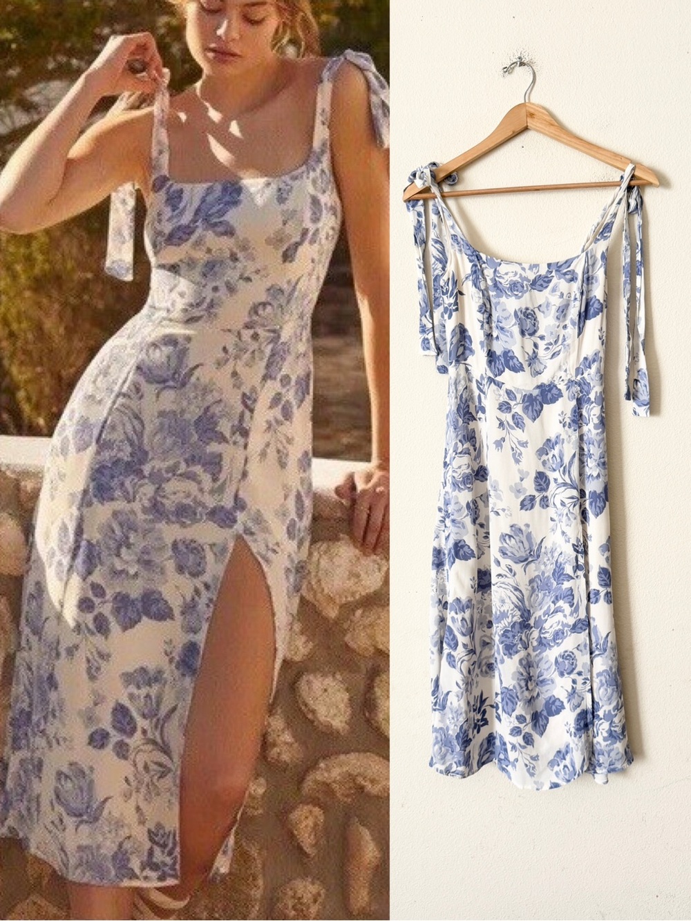 Reformation SIZE 8 Twilight blue white floral print dress in Lucerne